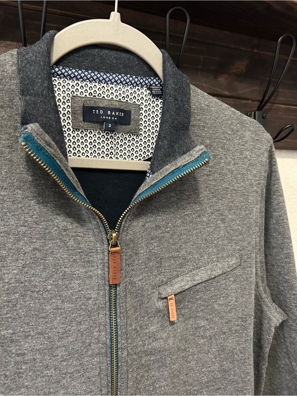 Ted Baker London ZIPBEV Men’s Gray Funnel Neck Full Zip Preppy Sweater Jacket 2